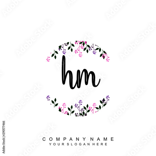 letter HM surrounded by beautiful and elegant flowers and leaves. Wedding monogram logo template. Fashion Logo template Vectors,