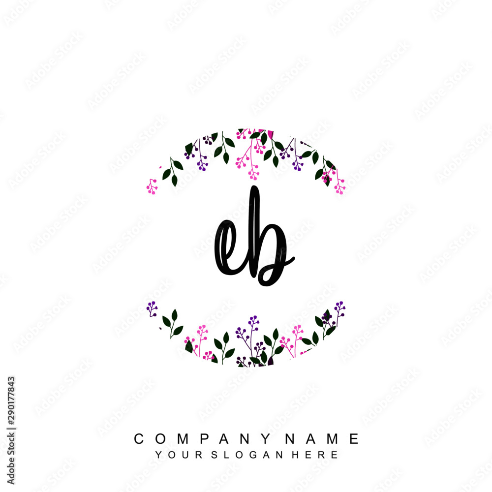 letter EB surrounded by beautiful and elegant flowers and leaves. Wedding monogram logo template. Fashion Logo template Vectors,