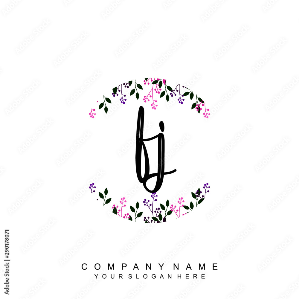 letter FJ surrounded by beautiful and elegant flowers and leaves. Wedding monogram logo template. Fashion Logo template Vectors, letter FJ surrounded by beautiful and elegant flowers and leaves. Wedding monogram logo template. Fashion Logo template Vectors,