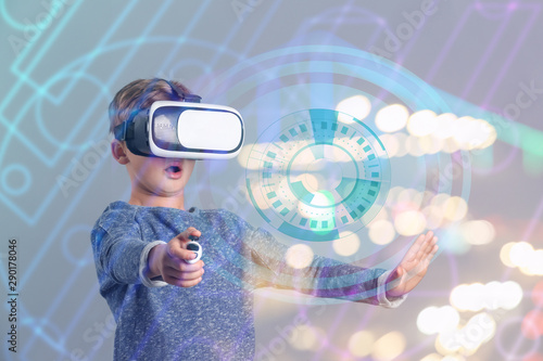 Cute boy wearing VR glasses...