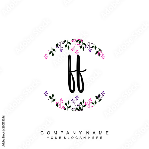 letter FF surrounded by beautiful and elegant flowers and leaves. Wedding monogram logo template. Fashion Logo template Vectors,