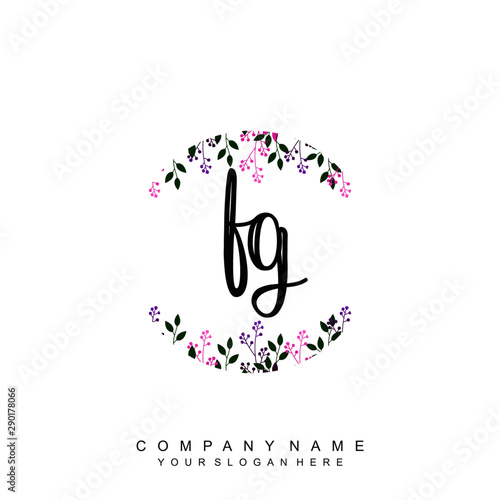 letter FG surrounded by beautiful and elegant flowers and leaves. Wedding monogram logo template. Fashion Logo template Vectors,