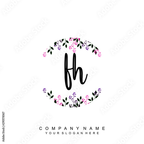 letter FH surrounded by beautiful and elegant flowers and leaves. Wedding monogram logo template. Fashion Logo template Vectors,