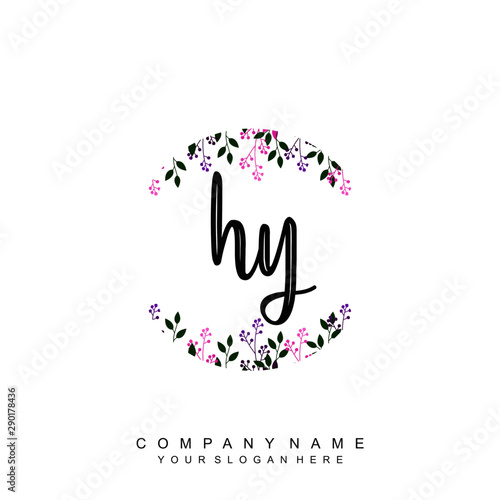 letter HY surrounded by beautiful and elegant flowers and leaves. Wedding monogram logo template. Fashion Logo template Vectors,
