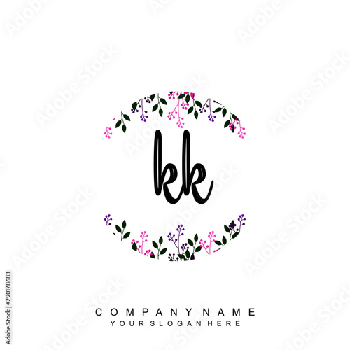 letter KK surrounded by beautiful and elegant flowers and leaves. Wedding monogram logo template. Fashion Logo template Vectors,