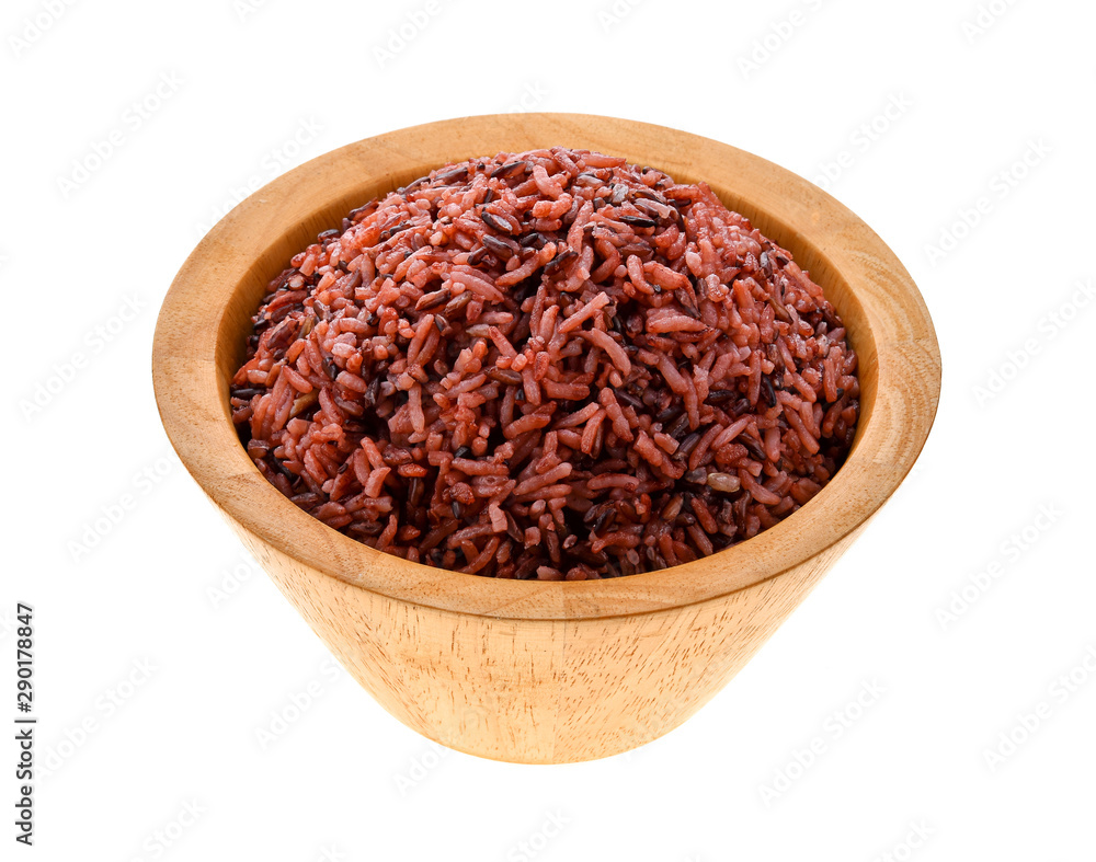 brown rice in wood bowl on white background brown rice in wood bowl on white background
