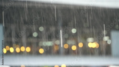 Rain Drops Falling, Amazing slow motion closeup of heavy rain falling down in the street