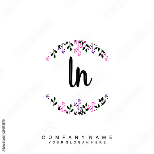 letter LN surrounded by beautiful and elegant flowers and leaves. Wedding monogram logo template. Fashion Logo template Vectors,