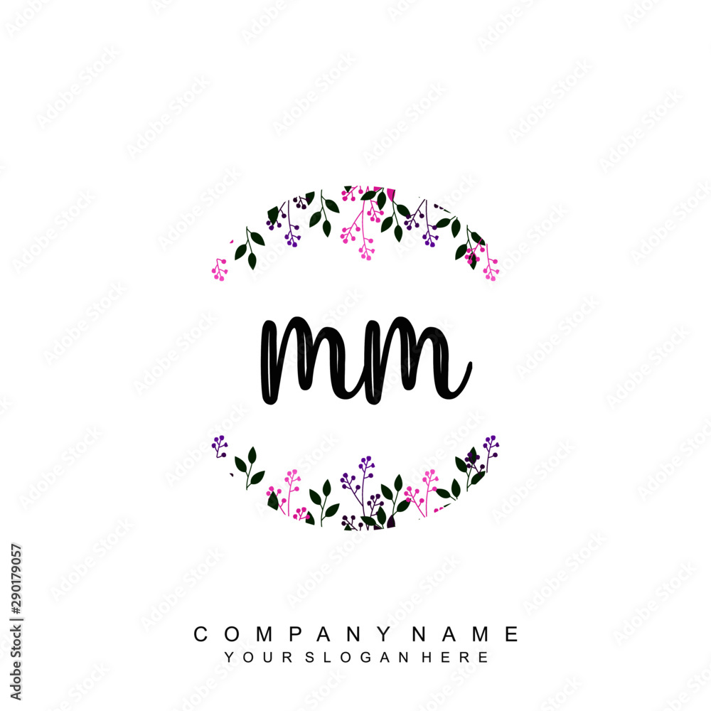 letter MM surrounded by beautiful and elegant flowers and leaves. Wedding  monogram logo template. Fashion Logo template Vectors, vector de Stock