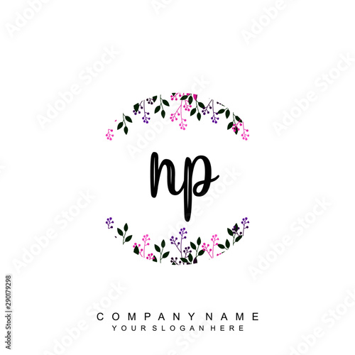 letter NP surrounded by beautiful and elegant flowers and leaves. Wedding monogram logo template. Fashion Logo template Vectors,