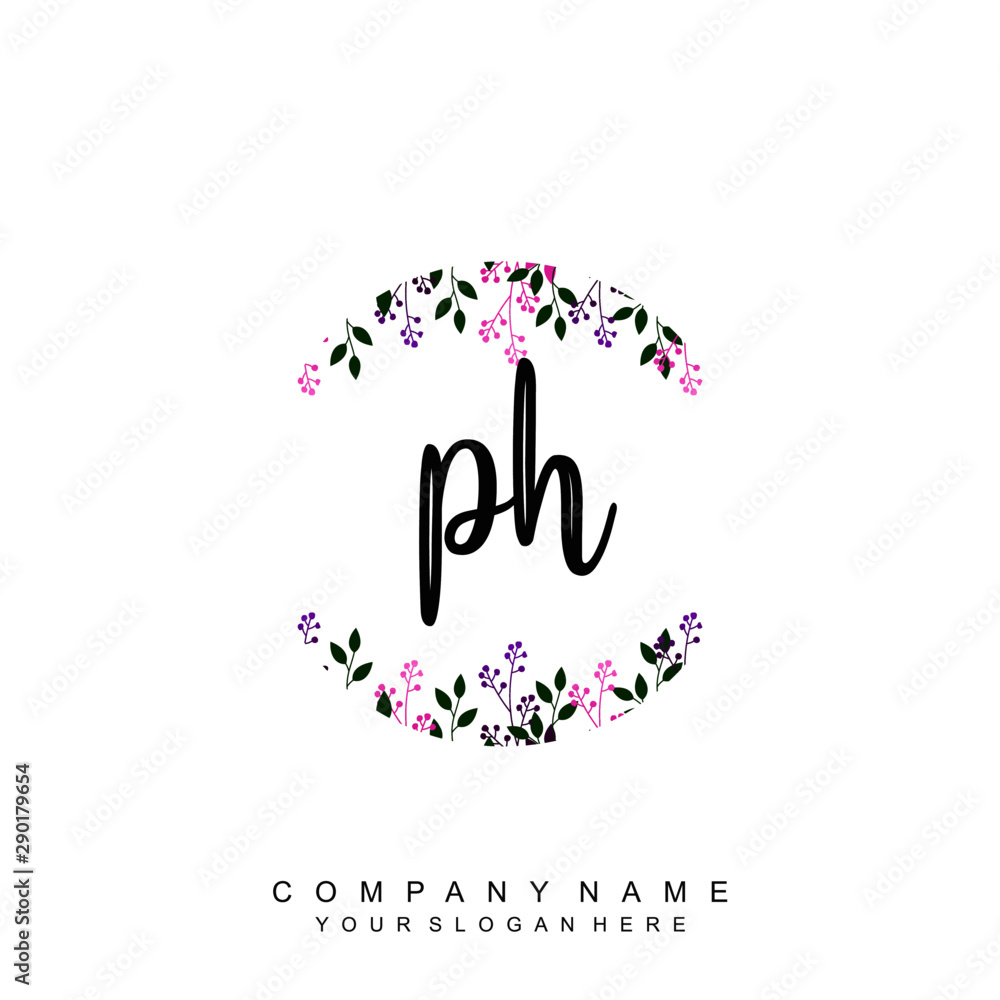 letter PH surrounded by beautiful and elegant flowers and leaves. Wedding monogram logo template. Fashion Logo template Vectors,