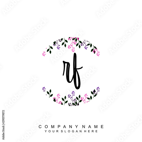 letter RF surrounded by beautiful and elegant flowers and leaves. Wedding monogram logo template. Fashion Logo template Vectors,