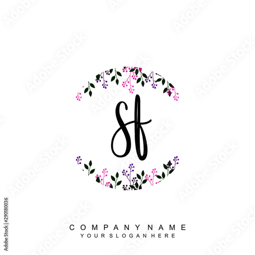 letter SF surrounded by beautiful and elegant flowers and leaves. Wedding monogram logo template. Fashion Logo template Vectors,