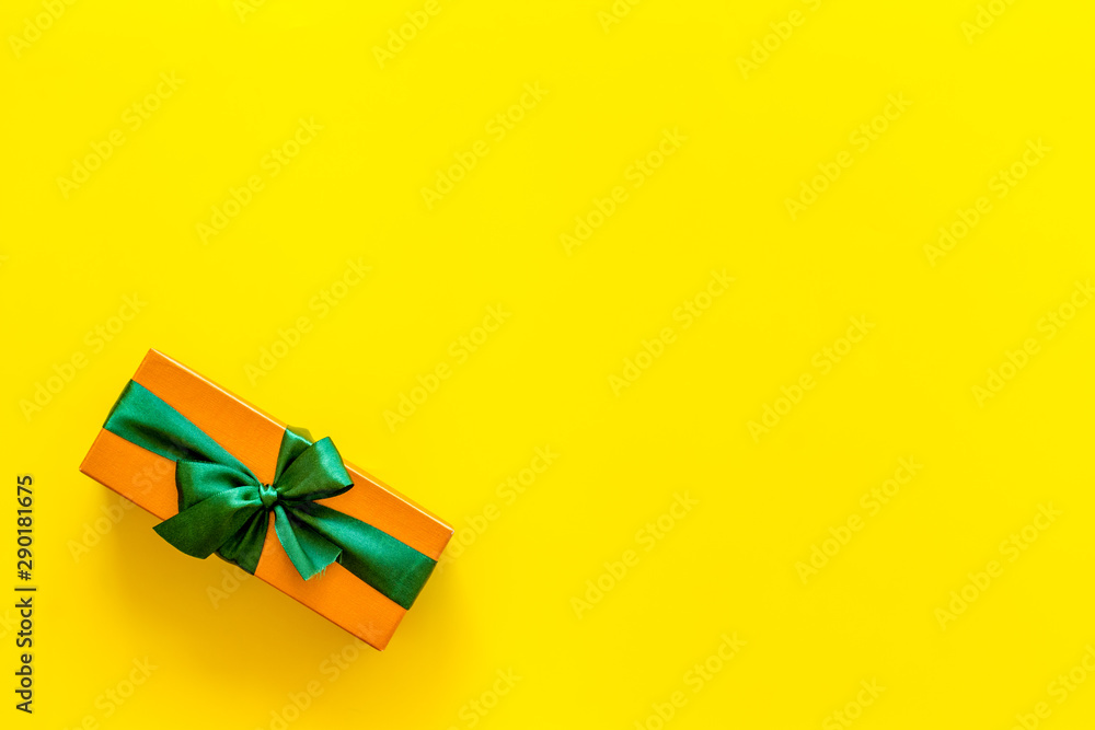 gifts on yellow background top view mock up gifts on yellow background top view mock up