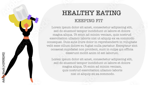 Girl wearing sport costume holding scales and dumbbells.Concept of healthy eating, loosing weight and keep fit,  sport motivation.