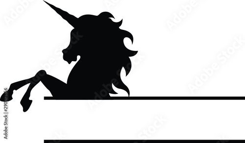 Unicorn Monogram Black And White Vector Silhouette 