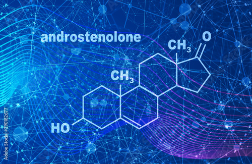 Chemical molecular formula hormone androstenolone. Infographics illustration. photo