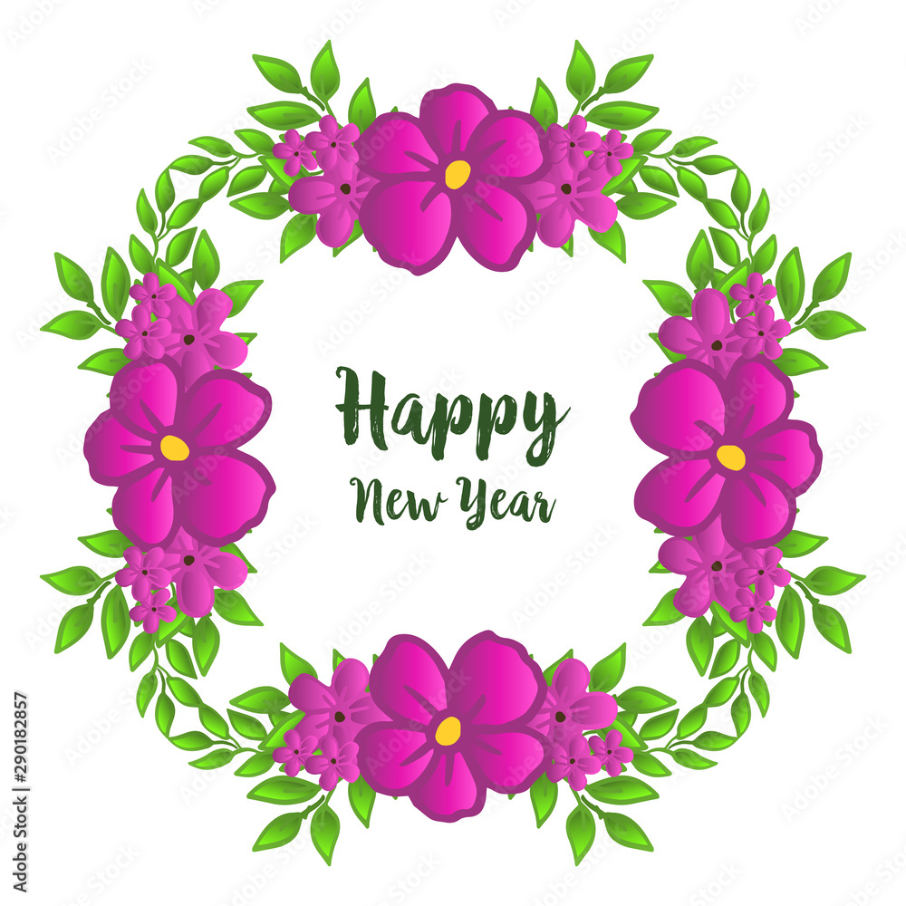 Text invitation card happy new year, with style of purple floral frame. Vector Text invitation card happy new year, with style of purple floral frame. Vector