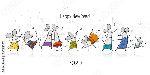 Funny mouses party, symbol of 2020 year. Banner for your design
