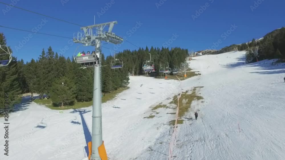 Aerial Ski lift and Ski area view. Daytime. Krvavec, Slovenia Aerial Ski lift and Ski area view. Daytime. Krvavec, Slovenia
