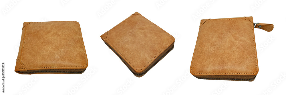 Set of brown leather wallet isolated on white background. Vintage style Set of brown leather wallet isolated on white background. Vintage style