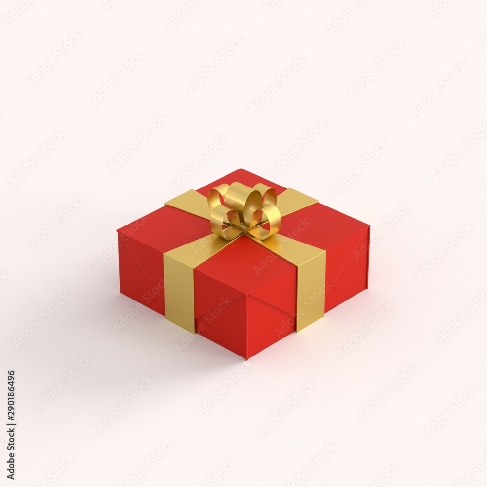 Red gift box with golden ribbon isolated in white background. Red gift box with golden ribbon isolated in white background.