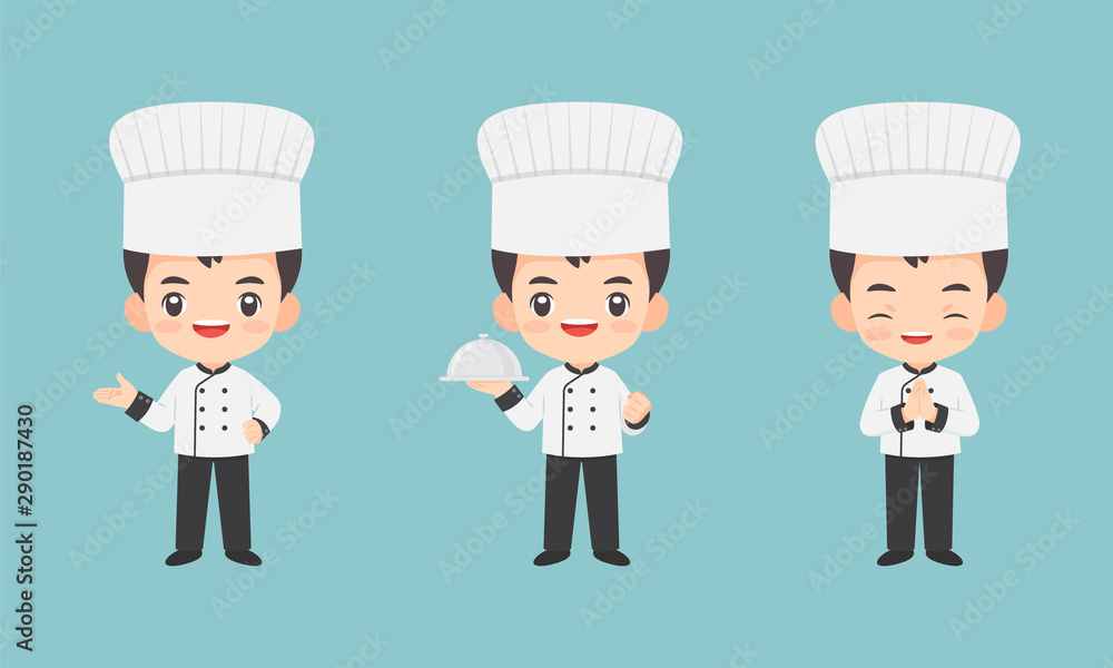 Collection of kawaii chef character Collection of kawaii chef character