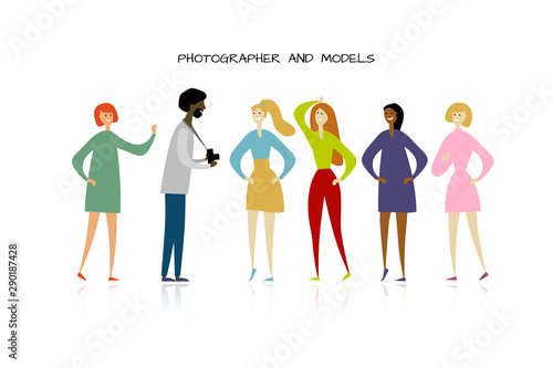 Girls party with photographer. Funny people characters