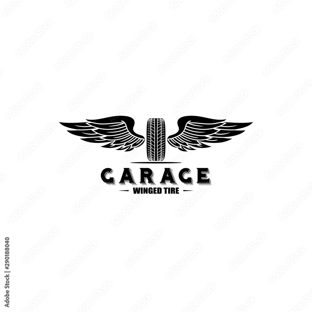 Fototapeta premium Wheel and wings logo design for car racing
