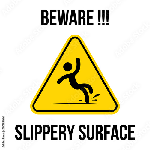 yellow triangle caution slippery floor logo sign vector