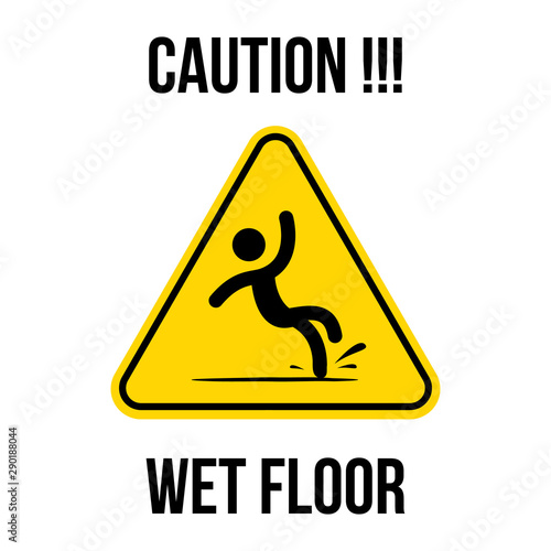 Wet Floor logo sign vector yellow triangle with falling man illustration