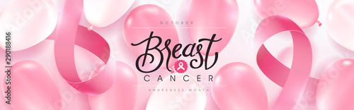 Breast cancer october awareness month pink balloons banner background,vector illustration