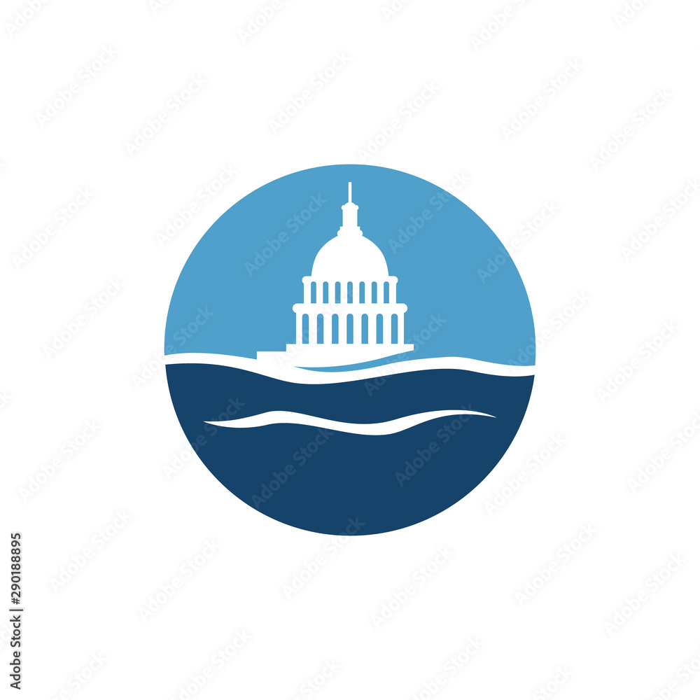 simple water and capitol building vector logo design