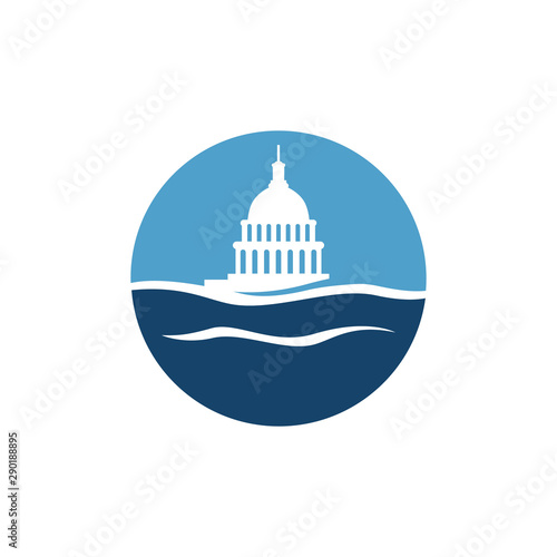simple water and capitol building vector logo design