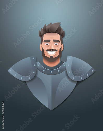 smiling knight face avatar man wearing steel armor portrait trendy paper origami art male cartoon character vertical flat