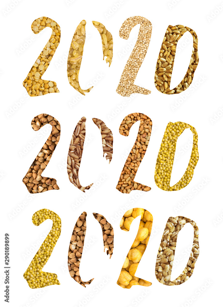 2020 Numbers Collage with Different Cereals and Edible Seeds