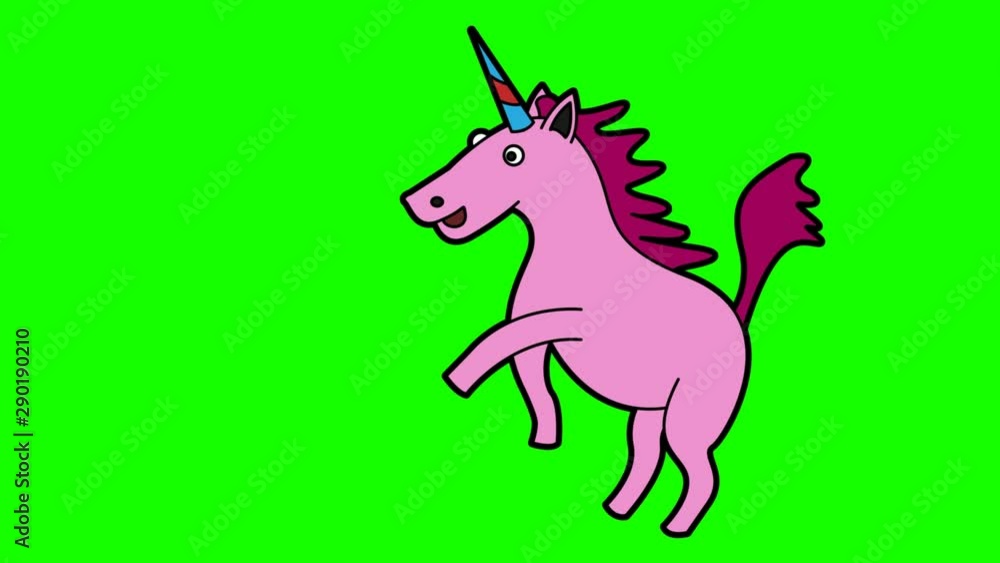 unicorn animation green screen. 2D flat simple motion unicorn animation green screen. 2D flat simple motion