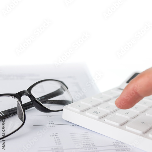 Financial documents and calculator, Financial concept.