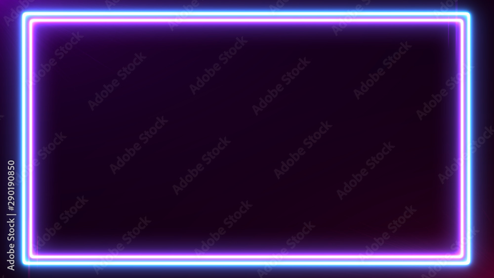 Abstract Neon bright colored frame square on a dark background. Laser show colorful design for banners advertising technologies