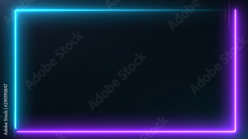 Abstract Neon bright colored frame square on a dark background. Laser show colorful design for banners advertising technologies