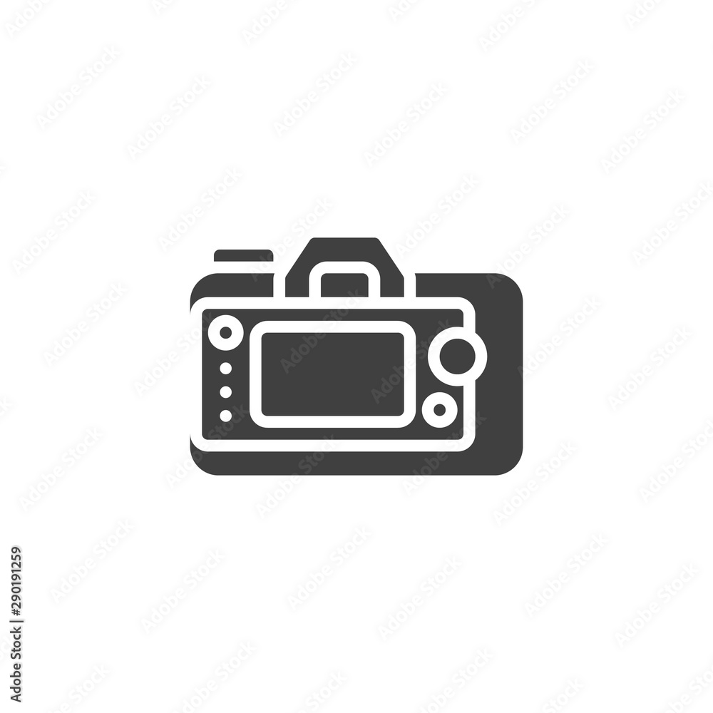 Camera viewfinder display vector icon. filled flat sign for mobile concept and web design. Photo camera back side screen glyph icon. Symbol, logo illustration. Vector graphics