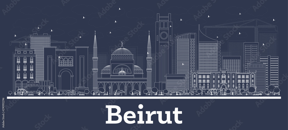 Outline Beirut Lebanon City Skyline with White Buildings.
