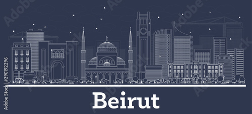 Tableau sur toile Outline Beirut Lebanon City Skyline with White Buildings.