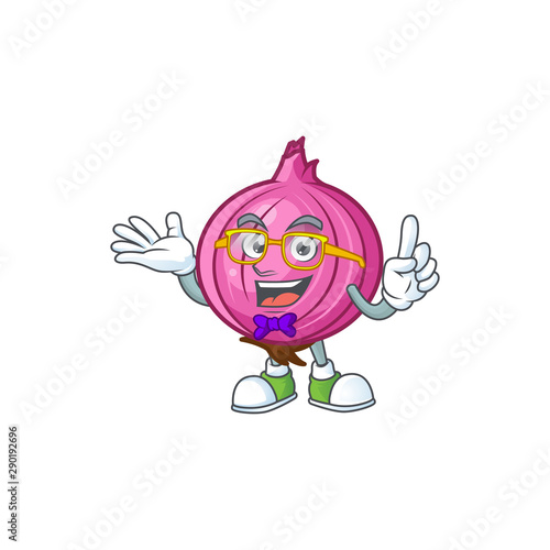 Geek red onion cartoon character with mascot