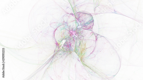 Abstract transparent rose and green crystal shapes. Fantasy light background. Digital fractal art. 3d rendering.