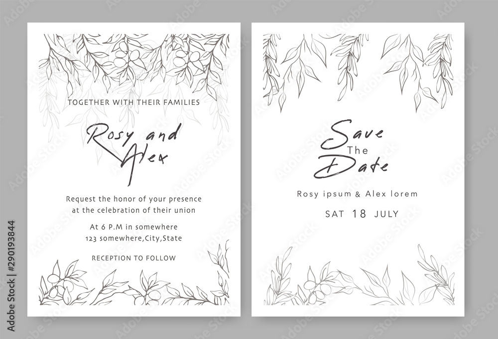Wedding Invitations save the date card design with elegant garden anemone. Wedding Invitations save the date card design with elegant garden anemone.