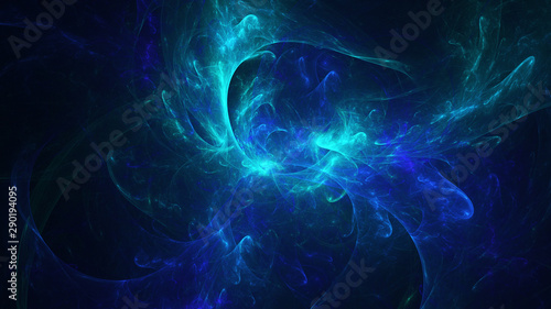 Abstract transparent blue crystal shapes. Fantasy light background. Digital fractal art. 3d rendering.