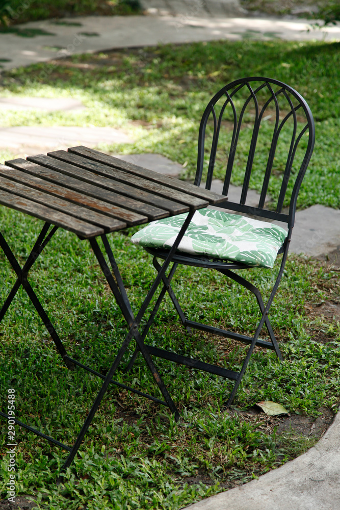 iron chair and table in the cafe garden iron chair and table in the cafe garden