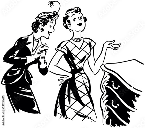 Two Gals With Antique Dresser