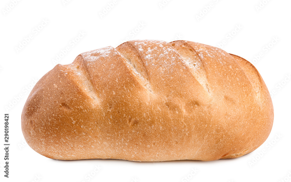 Loaf of fresh bread on white background